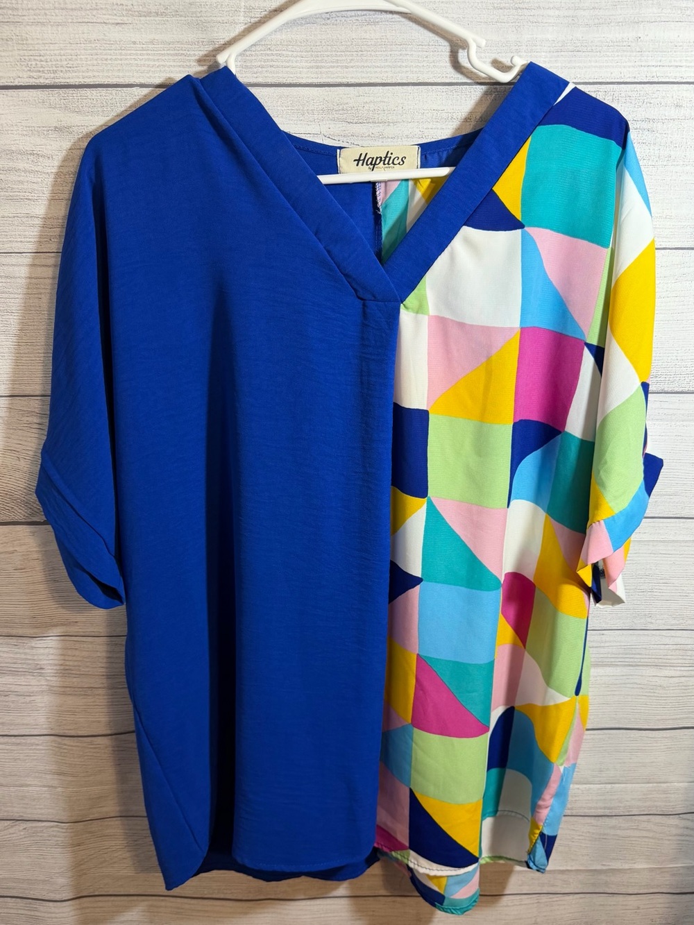 Haptics Royal Blue V-Neck Mixed-Print Blouse